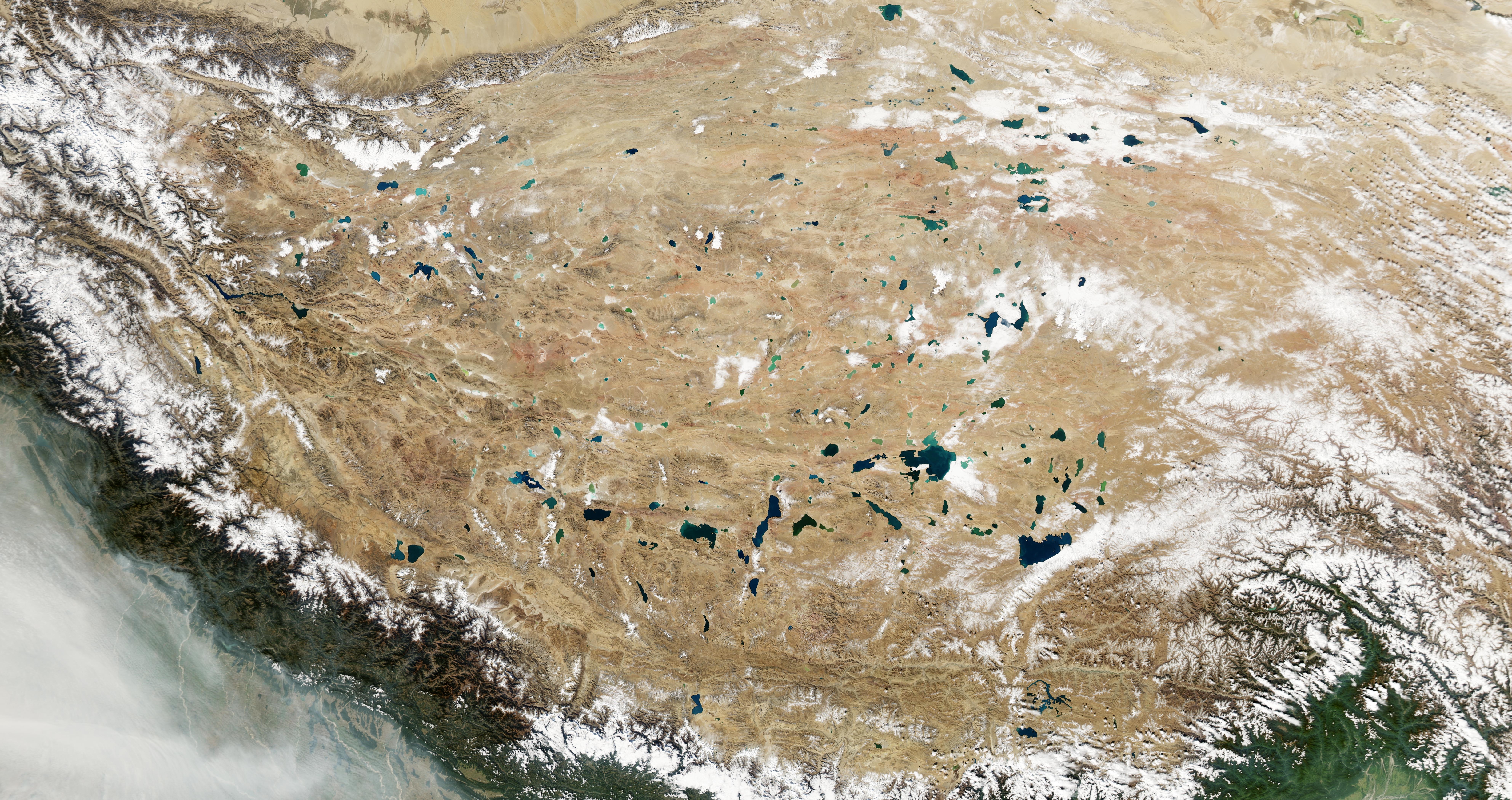 MODIS view of the Tibetan Plateau showing numerous lakes